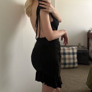 Women's Tie Strap Backless Cami Dress Ruffle Hem Spaghetti Strap Bodycon